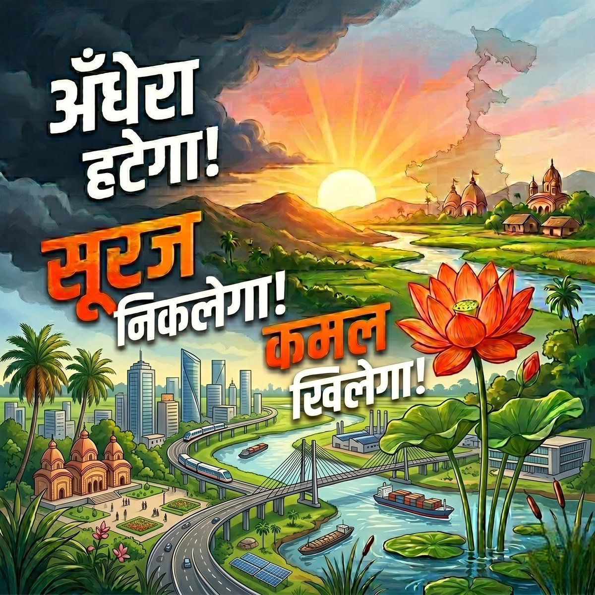 अँधेरा हटेगा! 
सूरज निकलेगा! 
कमल खिलेगा!

#electionresult2026 #bengal #WestBengalLegislativeAssemblyelection2026