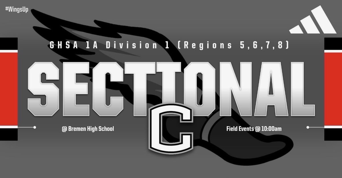 CoosaHSTrack's tweet photo. GOOD LUCK to all of our athletes competing at our Sectional Meet today! #WingsUp🦅 

🆚 GHSA 1A Division 1 (Regions 5,6,7,8)
📅 May 4th
⏰ 10:00am (field events begin)
📍 Bremen High School https://t.co/NUXm4ItNsq