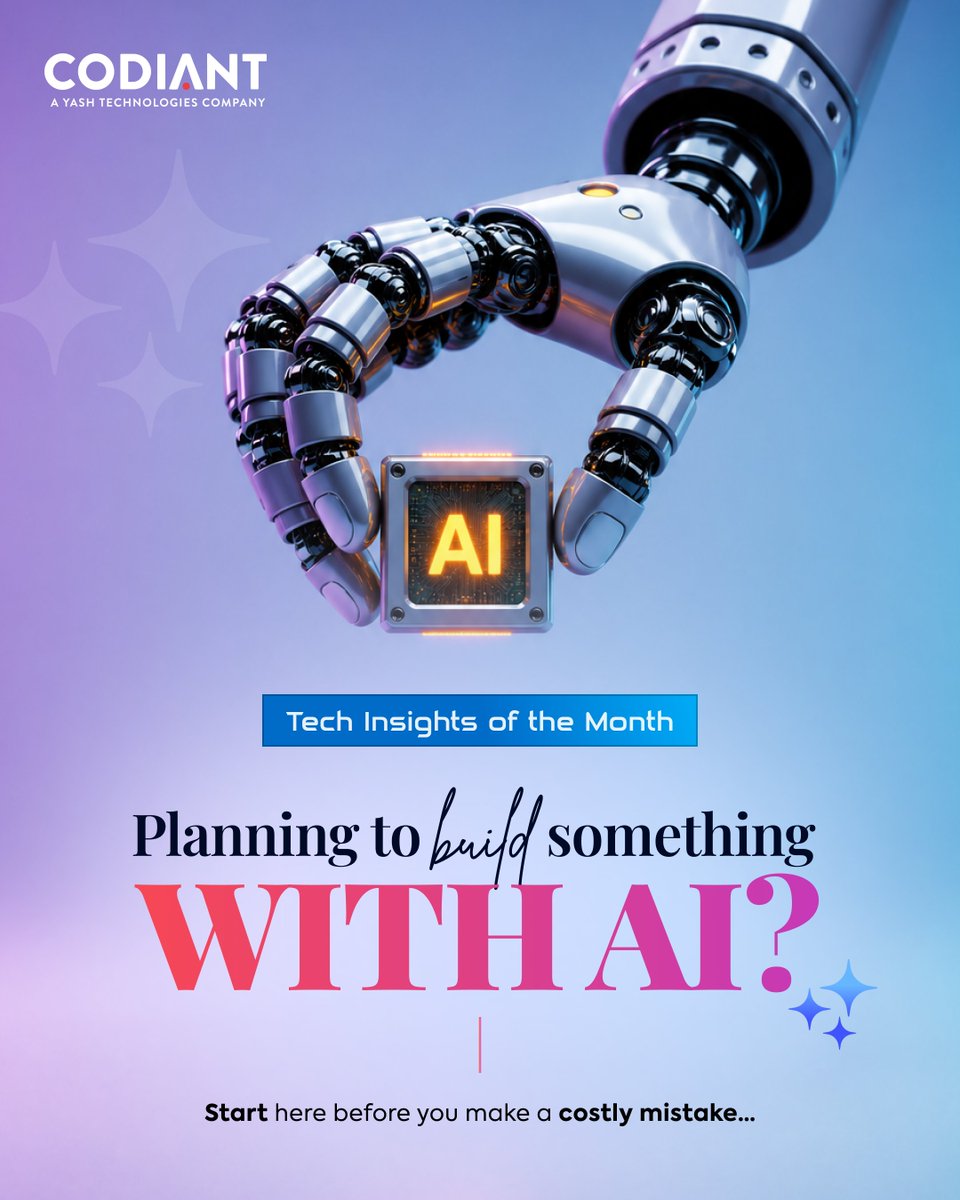 CODIANTSoftware's tweet photo. Everyone wants to build with AI.

Few think beyond the idea, execution, use cases, decisions.These insights break it down 👇

Explore → https://t.co/P6gt0a1QaD

#AIForBusiness #AITransformation #AIStrategy #Codiant https://t.co/Gz5UjIjoIe