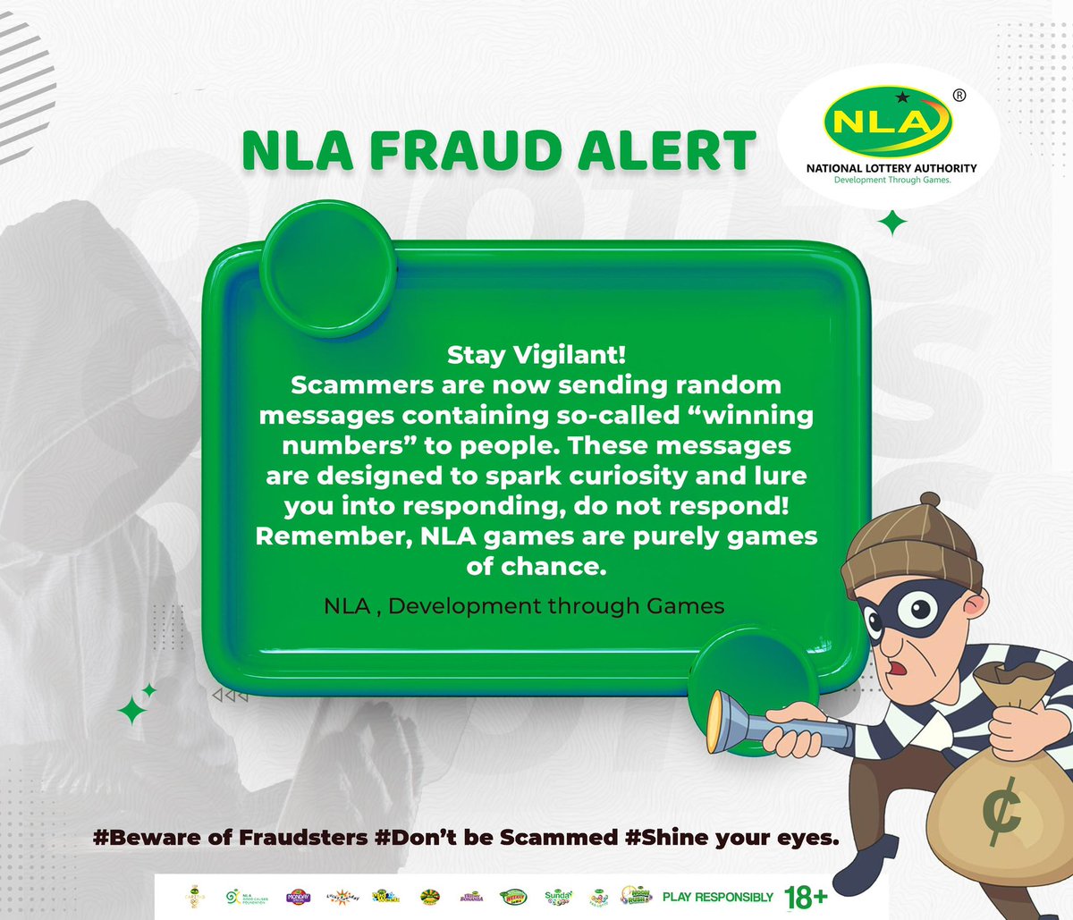 LotteryGhana's tweet photo. PUBLIC NOTICE ‼️

#playresponsibly #staysafe #nla #Developmentthroughgames #dontbescammed https://t.co/sLnm2tKPY8