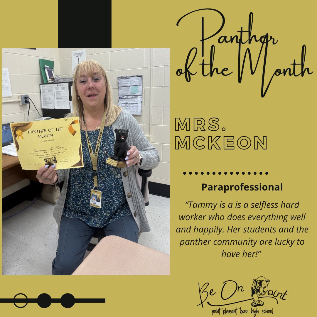 BeOnPointPPBHS's tweet photo. Congratulations to the April Panther of the Month, Mrs. McKeon! #pantherpath https://t.co/mkHLmMdafs