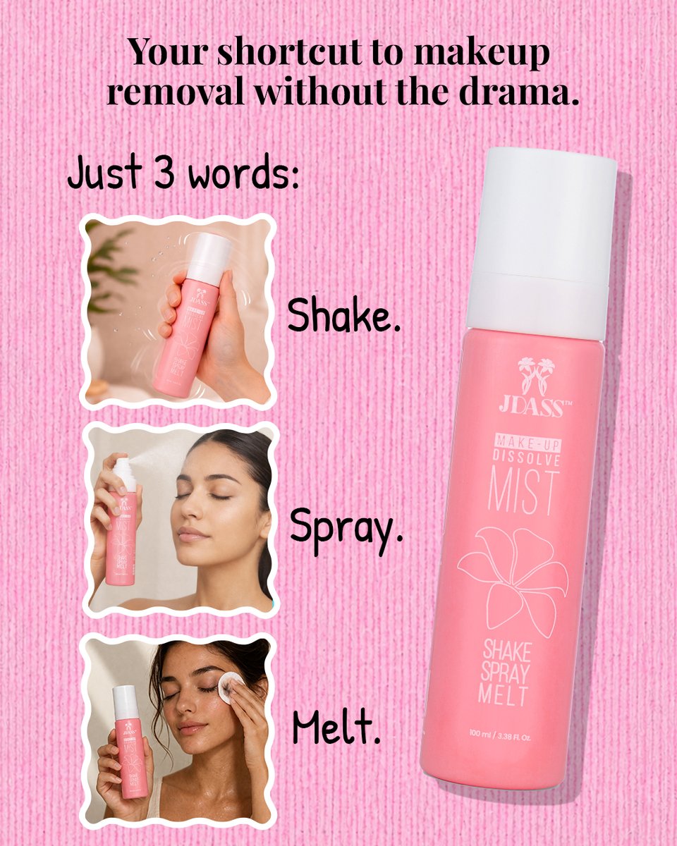 jdassofficial's tweet image. Makeup off, glow still on 💖✨
No tugging, no harsh rubbing—just pure magic in a bottle.
#makeupremoval #skincareessentials #glowingskin #beautyroutine #gentleskincare #makeupremover #selfcareroutine #skincareaddict #beautycare #glassskin #jdass