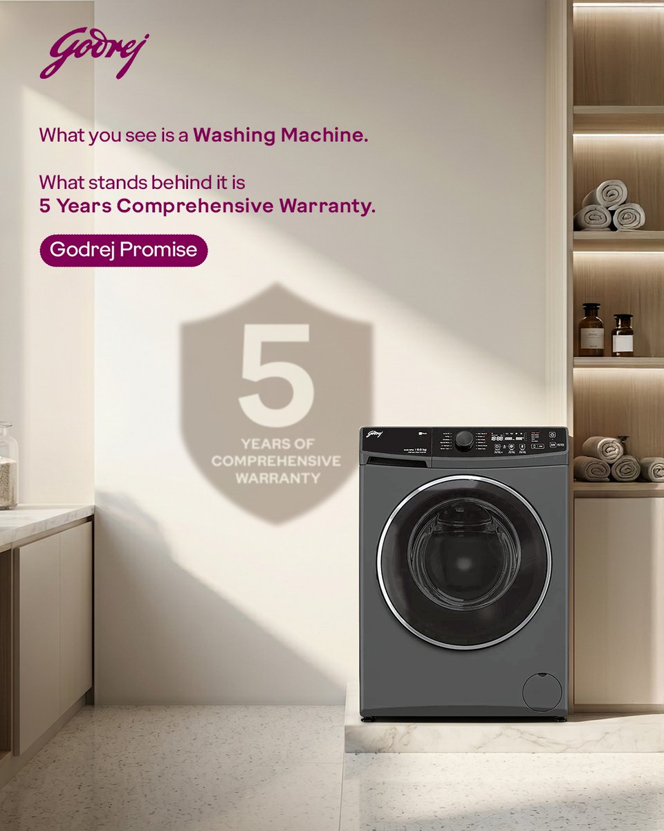 GodrejAppliance's tweet image. When you purchase a Godrej Washing Machine, you get 5 Years of Free Comprehensive Warranty with no hidden costs, that's the Godrej Promise!

#Godrej #GodrejWashingMachine #ThingsMadeThoughtfully
#SochKeBanayaHai #TrustedQualityUnlocked
#GodrejPromise