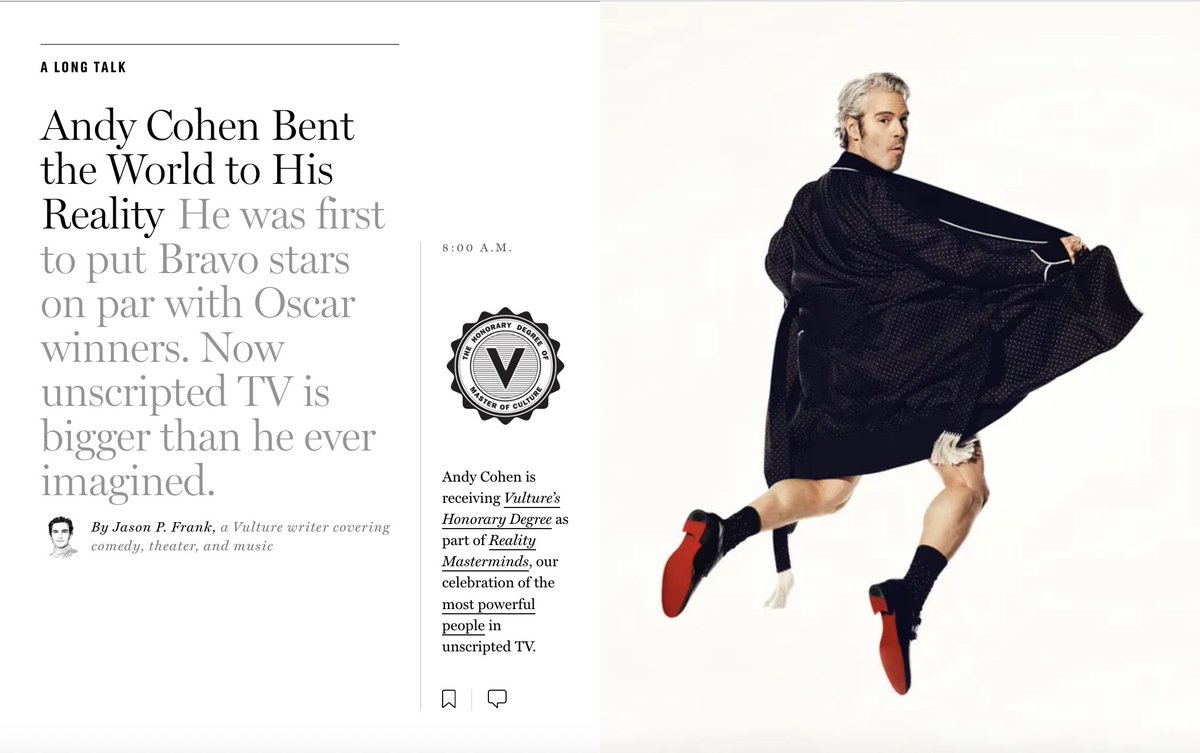 jasonspank's tweet photo. talked to andy cohen about bravo's turn toward meta, high and low culture, and whether he'd want nene leakes back on RHOA (his take is that she's not needed).  

link below https://t.co/TEXIEfrFDx