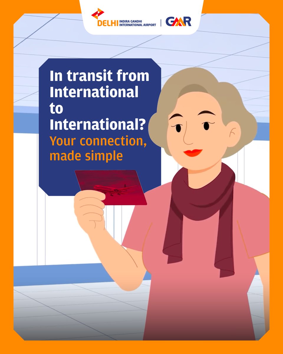 DelhiAirport's tweet photo. In transit? We’ve got you covered ✈️
Your quick guide to I to I transit smoothly at DEL so you can relax before your next flight.
Find your step by step guide here : https://t.co/Dxf7NLNjSf
#DelhiAirport #TransitMadeEasy #TravelSmart https://t.co/hlvseLq76z