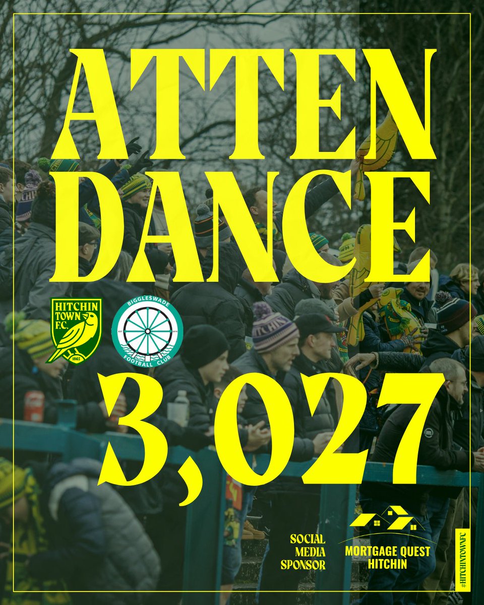 HitchinTownFC's tweet photo. An absolutely incredible 3️⃣0️⃣2️⃣7️⃣ of you have piled into Top Field this afternoon! Thank you so much for your support. 💛💚 https://t.co/WUJHy7k7Zu