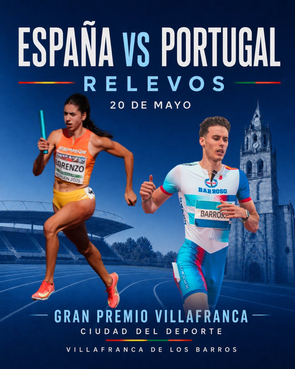 AtletismoCAPEX's tweet photo. 🔥 ¡Atletismo de élite en Villafranca!

Miércoles 20/5: Encuentro Internacional de Relevos 🇪🇸🇵🇹 y Gran Premio Villafranca – Ciudad del Deporte.

¡No te pierdas el mejor atletismo! https://t.co/GkDPY9O3B6