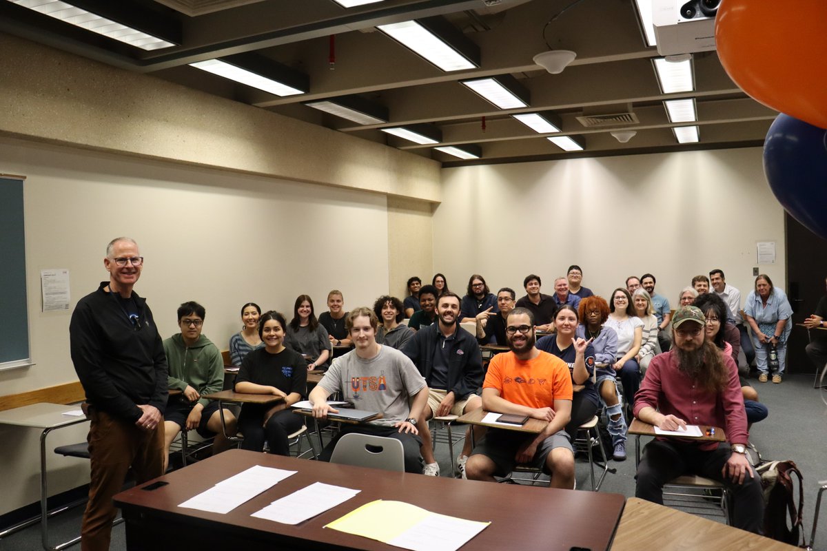 UTSAChemistry's tweet photo. We proudly celebrate Dr. Kirk Schanze for his lasting impact on UTSA Chemistry. Since joining in 2016 as the Welch Distinguished University Chair, he has inspired through research, leadership, and mentorship. Honored at his final lecture—wishing him all the best in retirement! https://t.co/0TSEdk3UMQ