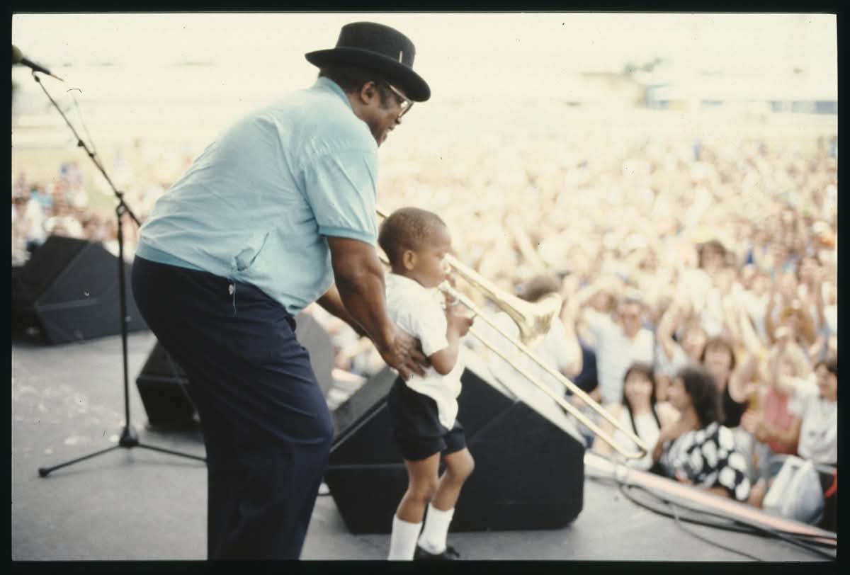 DonaldTatera's tweet image. #TBT May 4th 1990, 4-year old Troy "Trombone Shorty" Andrews made his debut at the New Orleans Jazz &amp;amp; Heritage Festival sharing the stage with Bo Diddley. 36 years later, Shorty is one of the headliners at this year's festival, (Sunday May 3rd).