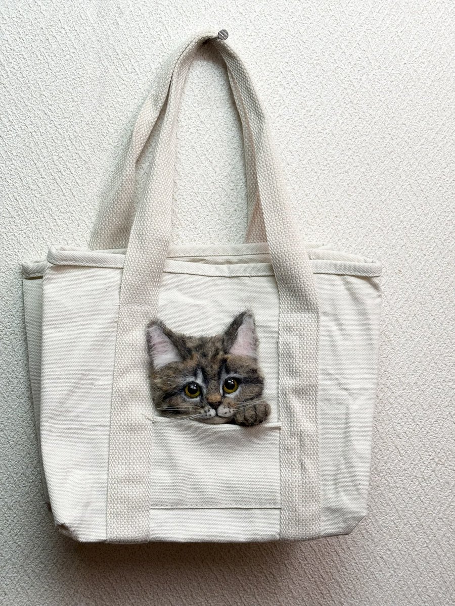 羊毛フェルトでキジトラ猫バッグを制作しました ＃猫 #羊毛フェルト