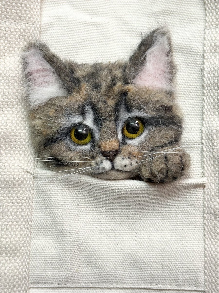 羊毛フェルトでキジトラ猫バッグを制作しました ＃猫 #羊毛フェルト
