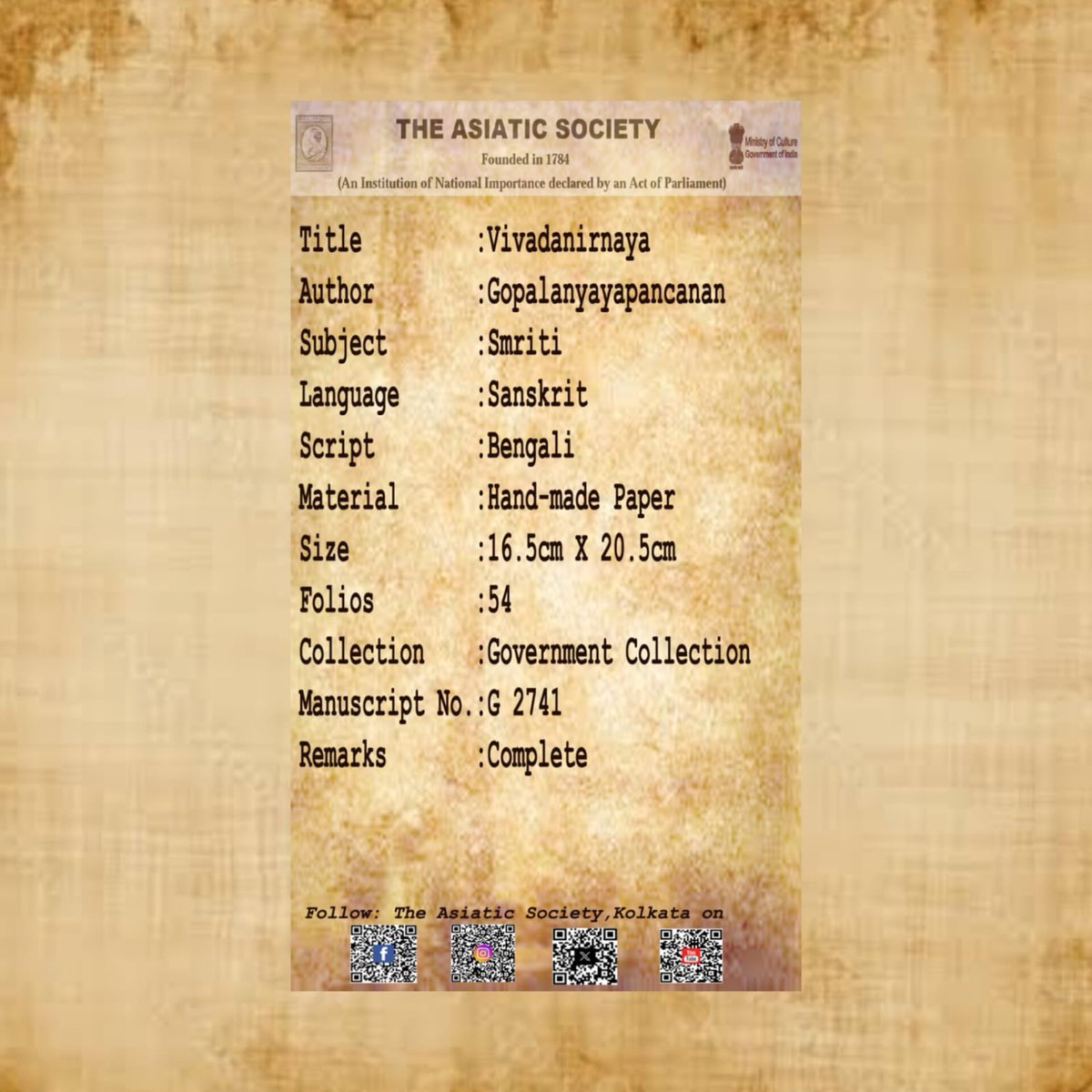 asiatic_society's tweet image. Manuscript of the Day: Vivadanirnaya
#kolkata #manuscript #photooftheday #Sanskrit #philosophy