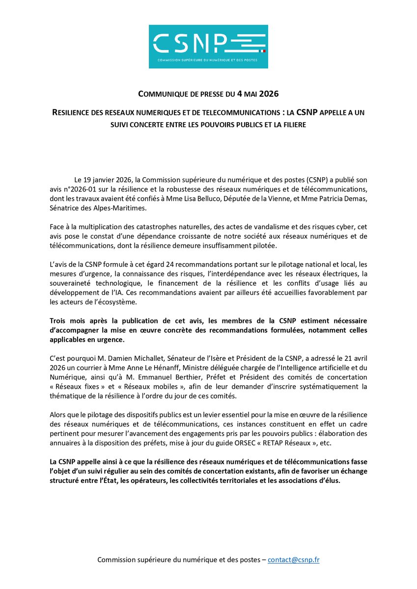 Commission Supérieure du Numérique et des Postes tweet media