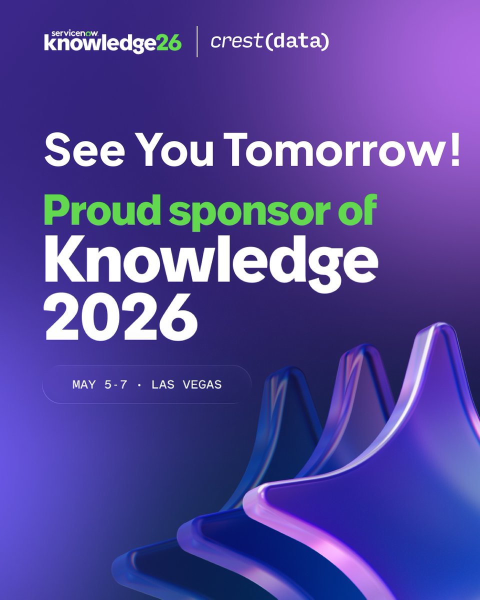crestdata_ai's tweet photo. @ServiceNow Knowledge 2026 starts tomorrow!

Crest Data is a Silver Sponsor. Visit us at Booth #3613 to explore AI-driven workflows, live demos, and real-world use cases.

Book time: https://t.co/bLGuM2XDy7

#ServiceNow #Knowledge2026 https://t.co/eO4Clchzkc