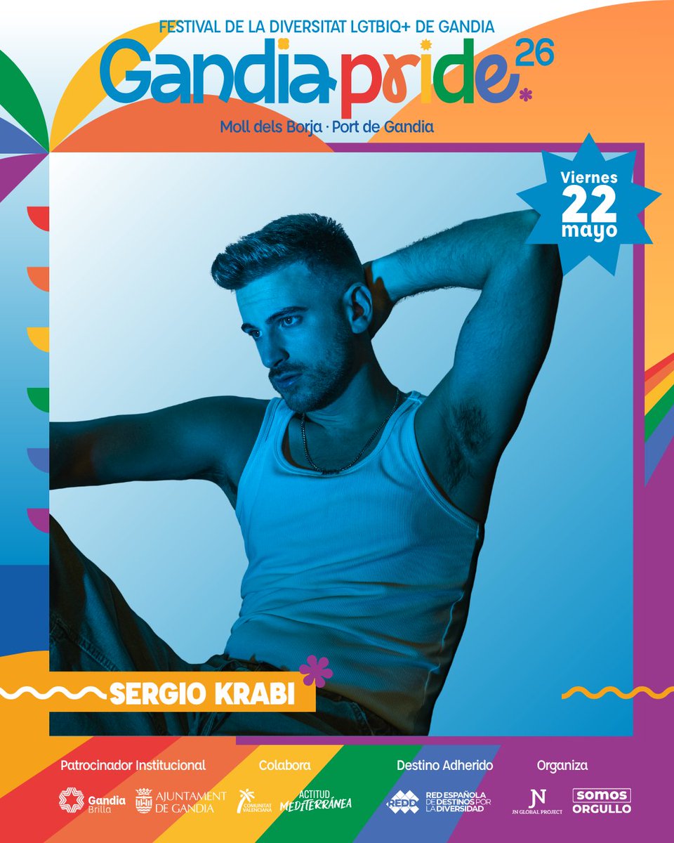 MrGayEspana's tweet photo. SERGIO KRABI también formará parte del Gandia Pride 2026 🔥🏳️‍🌈

Una nueva incorporación que se suma a una noche donde la música, el orgullo y la emoción se vivirán en directo 💖 https://t.co/FqrZMOU4qi