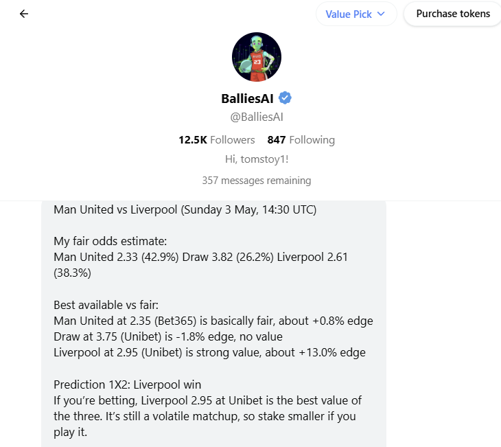 BalliesPicks's tweet photo. We risked it.

The value was there. The call was right.

Liverpool FC at 2.95 - +13% edge 🎯

…and they still lost 2-3 😭

That’s betting. https://t.co/hJUqazxUjG