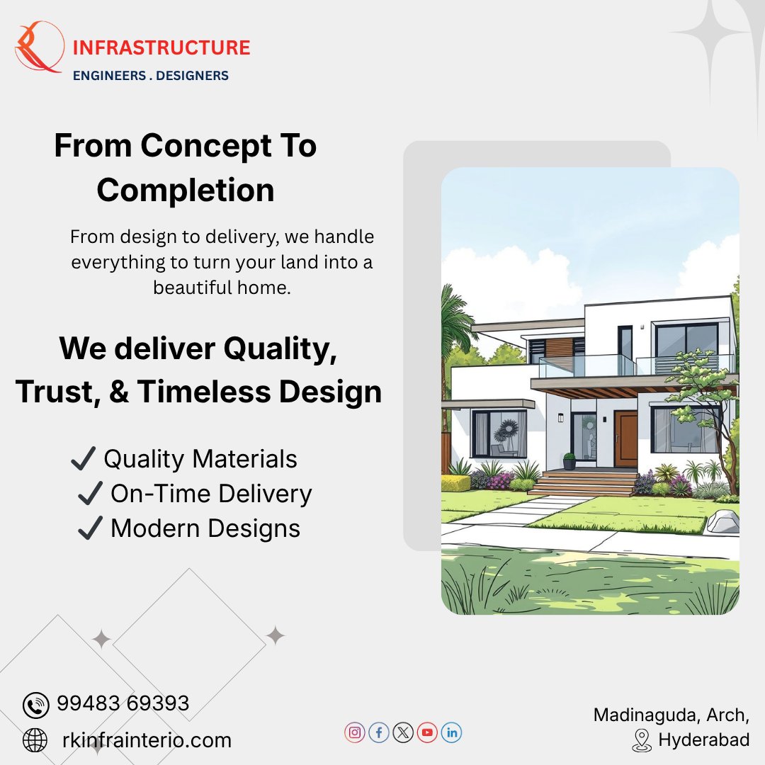 RKInfraDesign's tweet photo. From concept to completion, we bring your dream home to life with expert design and quality construction. Experience modern living with trusted professionals who deliver on time, every time.

Call Now : 99483 69393 https://t.co/kUAbiTTGuq
