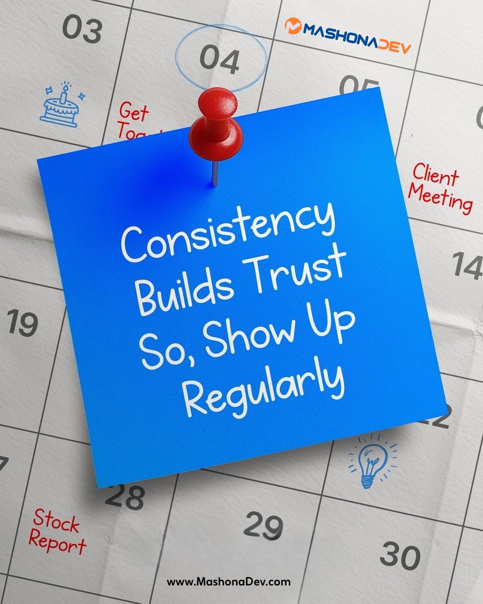 MashonaDev's tweet image. Show up. Stay consistent.

Trust follows. 

#Consistency #Growth #Business