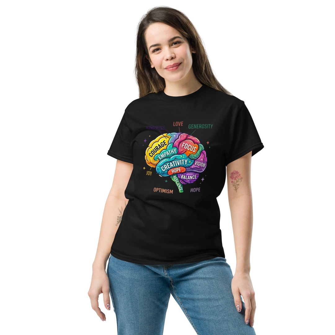 Apparelhue's tweet image. Your brain is a masterpiece 🧠✨ Embrace growth, kindness, creativity with our Positive Mindset T-Shirt. Wear your potential. 🌈 Get yours now! 🚀 #mindserdaily #braindesign #positivity #growthmindset #colorfultrend