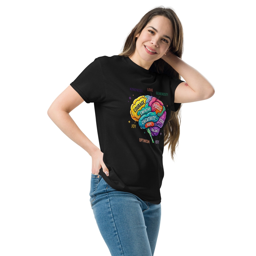 Apparelhue's tweet image. Your brain is a masterpiece 🧠✨ Embrace growth, kindness, creativity with our Positive Mindset T-Shirt. Wear your potential. 🌈 Get yours now! 🚀 #mindserdaily #braindesign #positivity #growthmindset #colorfultrend