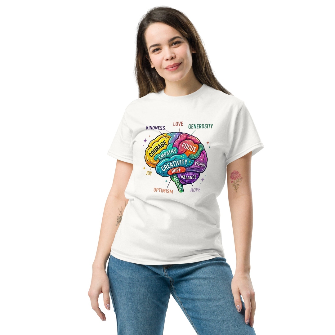 Apparelhue's tweet image. Your brain is a masterpiece 🧠✨ Embrace growth, kindness, creativity with our Positive Mindset T-Shirt. Wear your potential. 🌈 Get yours now! 🚀 #mindserdaily #braindesign #positivity #growthmindset #colorfultrend