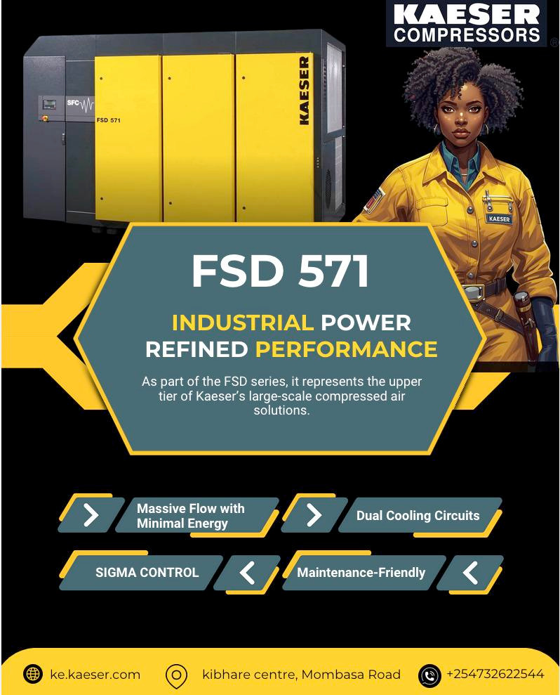 KaeserCompress1's tweet photo. Efficiency meets reliability with the FSD 571. ⚙️
Lower energy consumption. Higher uptime. Smarter operations.
Make the switch to better performance today.
📞 Call +254 732 622 544 🌐 https://t.co/GiU6kPY6kp
#KaeserKenya #SmartOperations #EnergyEfficiency #IndustrialPower https://t.co/iILU0S2mKm