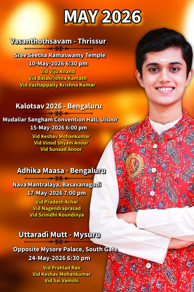 RahulVellal's tweet image. Upcoming concerts in May 2026. Kindly make a note and share it with your near and dear ones too :)

#rahulvellal #live #concerts #music #divine