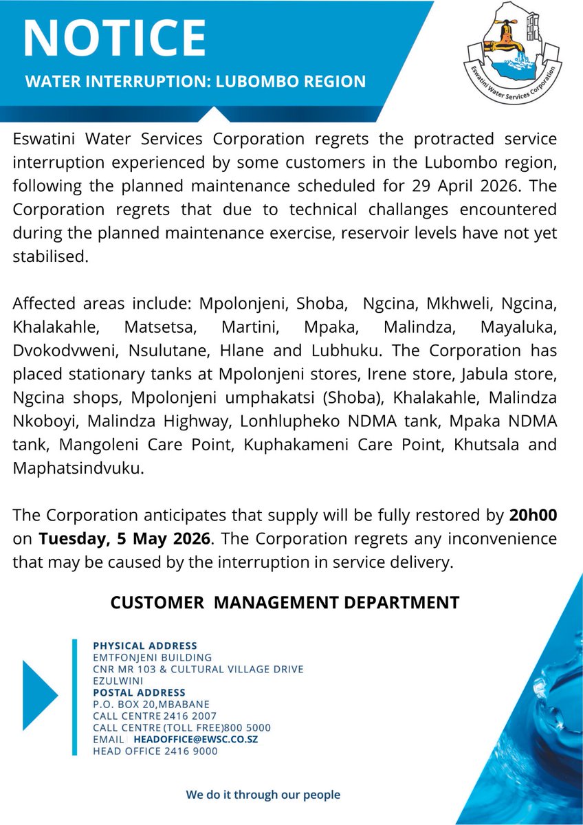 EWSC_Water's tweet image. #ServiceUpdate