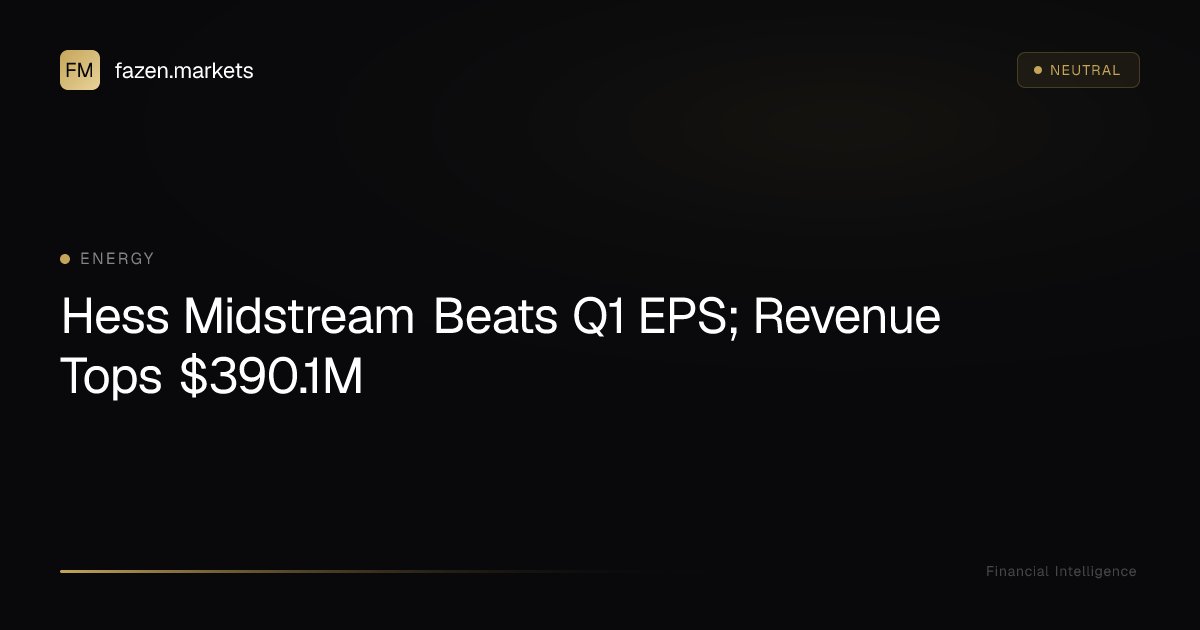 fazenmarkets's tweet image. Hess Midstream Beats Q1 EPS; Revenue Tops $390.1M: Hess Midstream reported GAAP EPS $0.68 and revenue $390.1M on May 4, 2026, beating consensus by $0.03 and… dlvr.it/TSMPx8 👈 Read full analysis #HessMidstream #EarningsReport #FinanceNews #Investing #RevenueGrowth