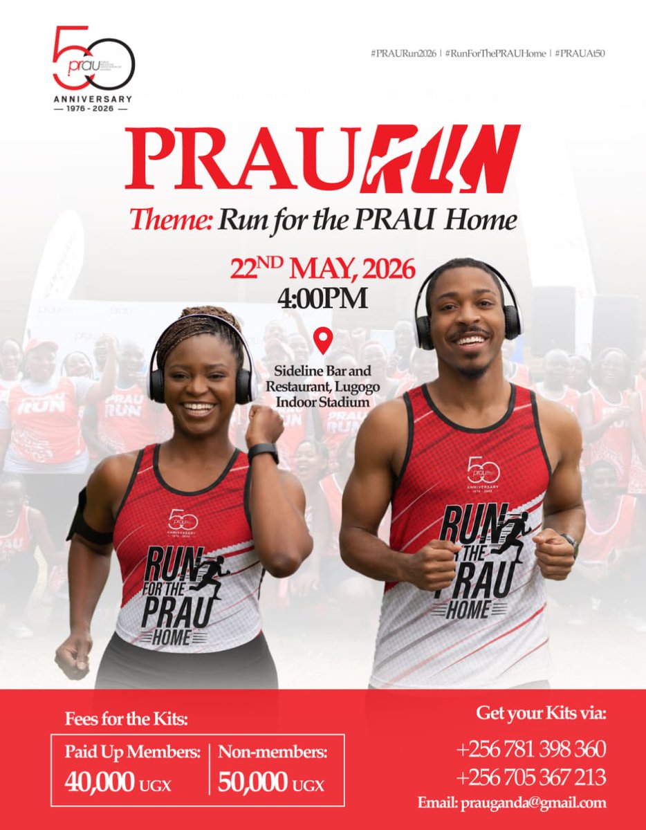 PRAU_Uganda's tweet photo. #PRAURun2026: Not every run is about speed, some runs build homes.

This May, every step counts toward something bigger than the finish line. Run 🏃🏃🏃🏃 for the PRAU Home 🏠 

📍 Lugogo Indoor Stadium
🗓 22nd May 2026 | 4:00PM

#AdvancingPRExcellence
#PRAUAt50 https://t.co/HC3AIkx3JD