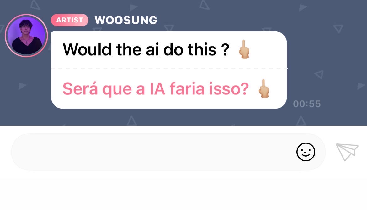 sorriarmy's tweet photo. espero que o woosung demore para apagar o aplicativo do bubble do celular dele pq eu estou AMANDO ele por lá 😔😔😔 https://t.co/GYvKFIGxU1