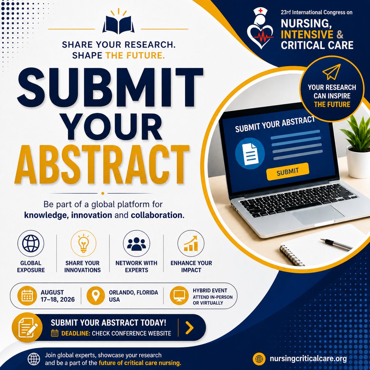 InovineMeetings's tweet image. 📢 Call for Abstracts | Nursing Critical Care 2026
23rd International Congress on Nursing, Intensive &amp;amp; Critical Care
 📅August 17–18, 2026 
📍Orlando, Florida, USA

#Nursing #criticalcare #nursingconference #healthcareworkers #icu #NursingResearch #inovineconferences
