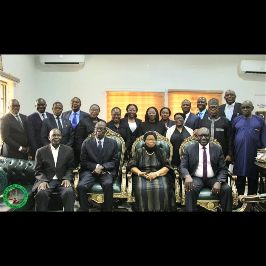 PLS_Judiciary's tweet photo. Fmr Edo CJ &amp; Plateau Judiciary pioneer Justice Constance Momoh (Rtd.) visited Plateau High Court, urging judges to uphold integrity &amp; discipline. Recalled 1970s service, role as 1st female Code of Conduct Tribunal Chair. Received by CJ David Mann. https://t.co/NWNGAUwlMu
