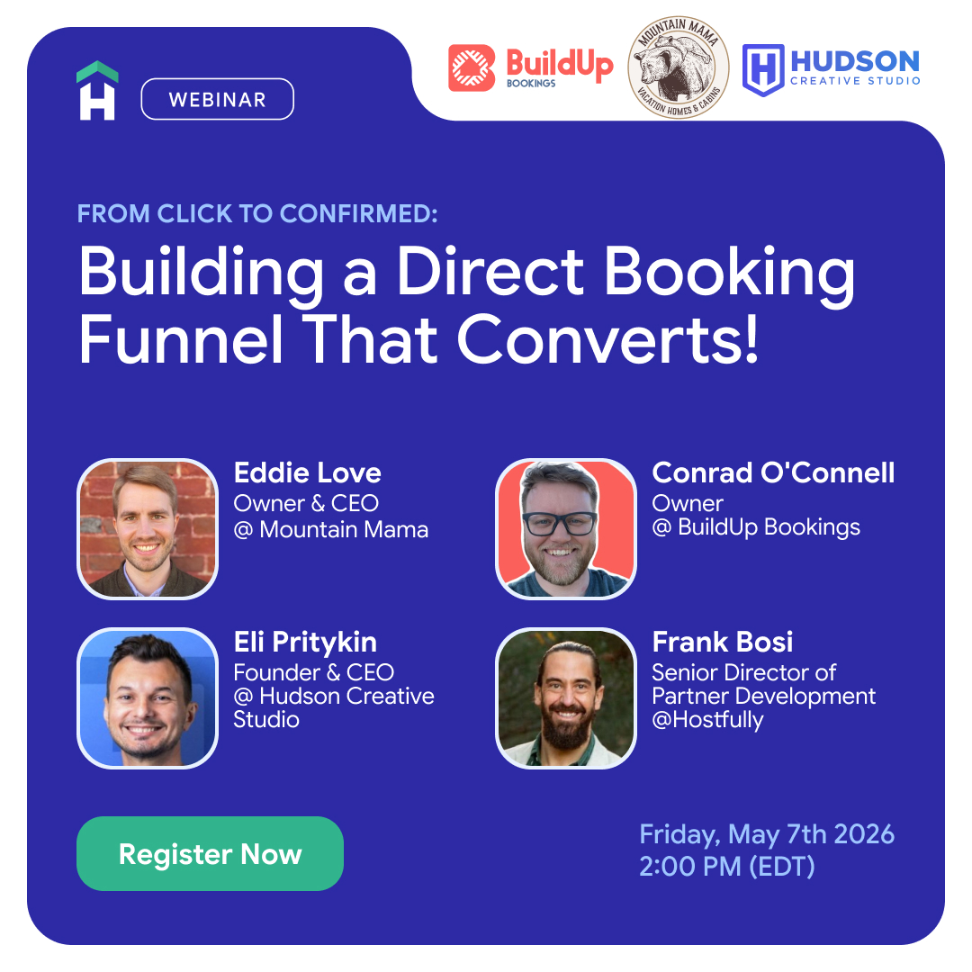 hostfully's tweet photo. Direct bookings don’t just happen, you build the funnel.

Learn how with Conrad, Eddie, Eli &amp; Frank.

🎟️ https://t.co/McPUdKghAT

#STRmarketing #DirectBookings https://t.co/D4qsnAnX6f