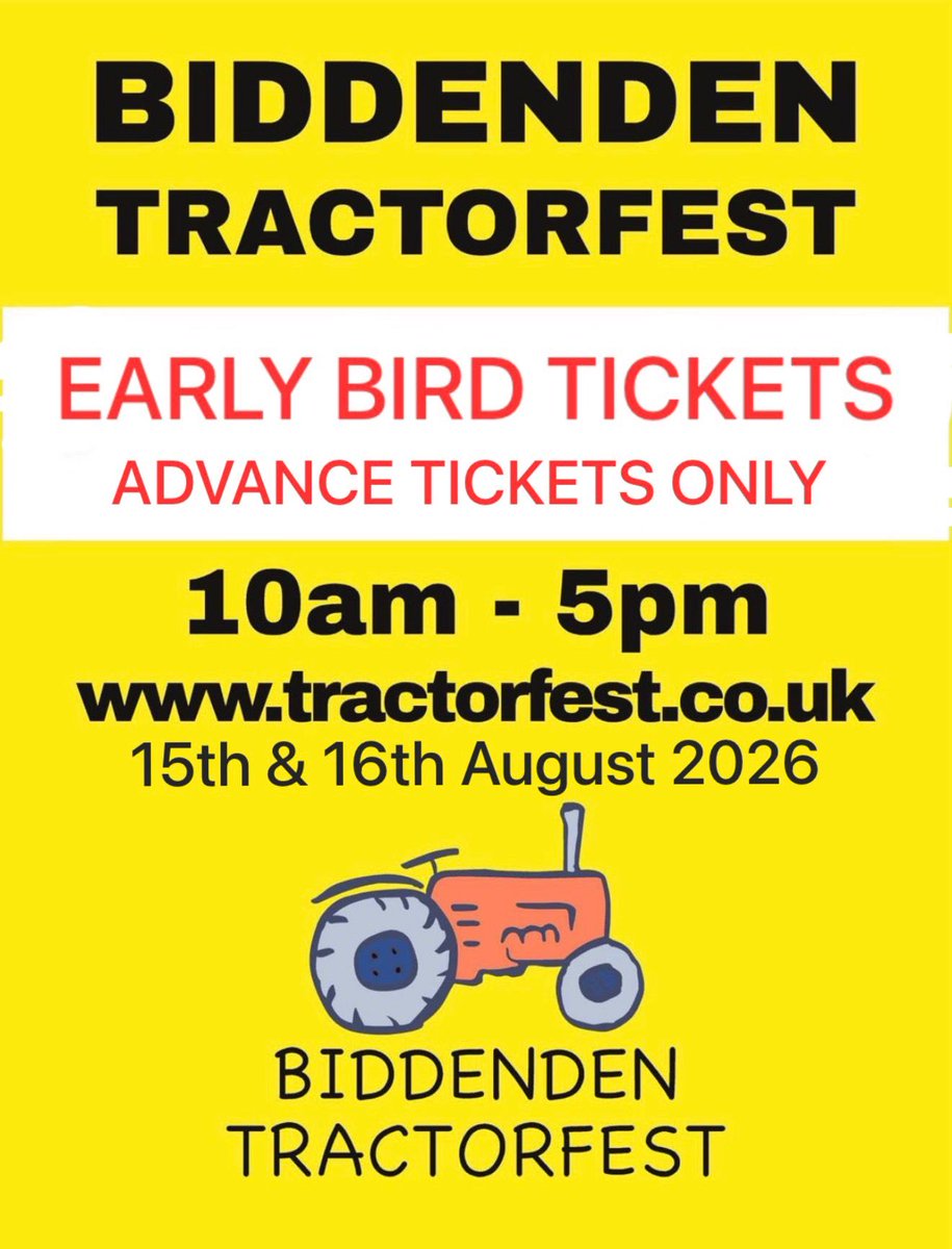 Tractorfest's tweet photo. Wow! What a start we’ve had to this year’s ticket sales 🤩 Tickets have only been on sale a month and already they are flying out. A big thank you to everyone who has purchased already.
15th &amp; 16th August 2026
Holden Farm, Sissinghurst Road, Biddenden, Kent TN27 8EZ https://t.co/3J3CxMH0dS
