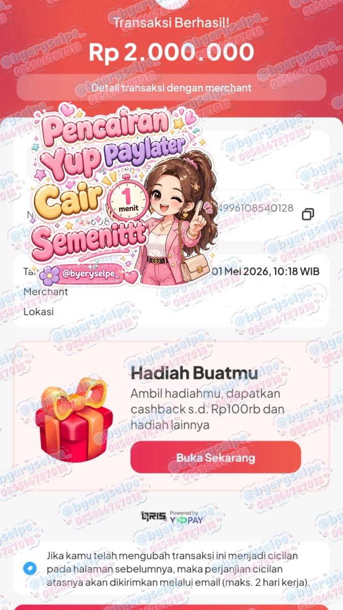 cairinyuuk's tweet photo. 🌻TESTIMONI GESTUN BULAN MEI 2026🌻

୨୧ ───────────── ୨୧
💗 YUPPAYLATER BY SCAN
💸 1.200.000
💸 2.000.000
💸 2.000.000
✨ SCAN — CEK — TF ‼️✨
⚡ CAIR SEMENITT✅
୨୧ ───────────── ୨୧

🍒 Wasapp for fstrspn 🍒
#zonauangㅤ https://t.co/SXxhPv1yli