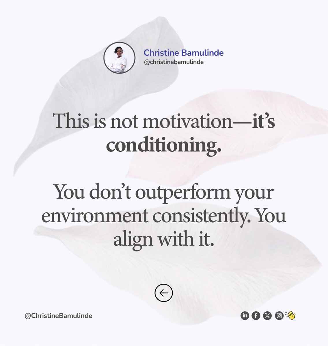 CBamulinde's tweet photo. Do you know what part your environment contributes to your identity?  #ChristineBamulinde #lifecoachingtips #youridentity 

1/2 https://t.co/0w831qlK6G
