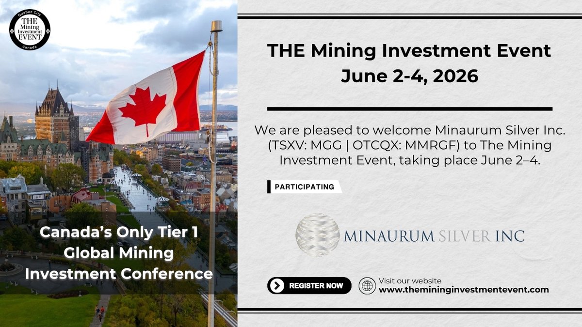 THEMiningEvent's tweet photo. We are pleased to welcome @minaurumsilver (TSXV: MGG | OTCQX: MMRGF) to @THEMiningEvent, taking place June 2–4 in Québec City.
Minaurum Silver is focused on advancing precious metals projects in Mexico, including its flagship Alamos Silver Project, located in a highly prospective silver district.

We look forward to connecting Minaurum Silver with global investors and industry leaders at this year’s event.

Register now: https://t.co/2WaEtINN3b

#themininginvestmentevent #silver #gold #tsxv #mexicomining #preciousmetals #miningconference