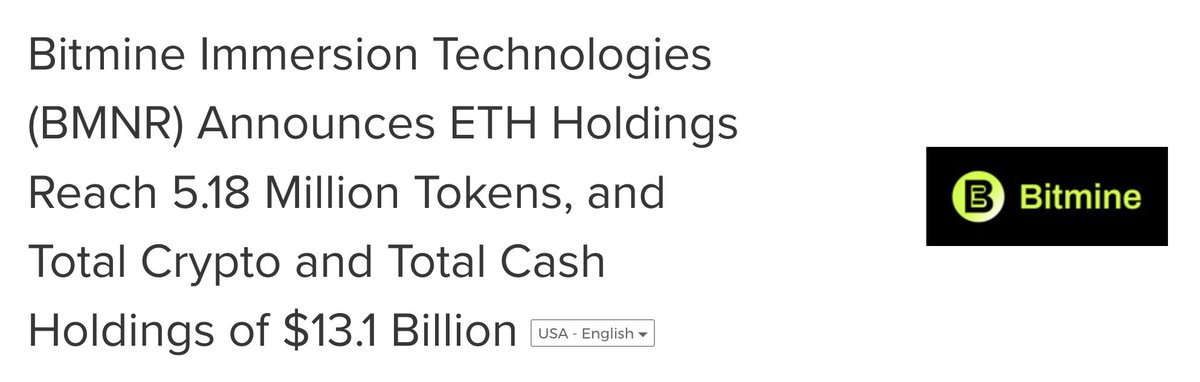 Bitmine Adds 101,745 ETH, Total Holdings Hit 5.18M

Bitmine Immersion Technologies disclosed that it added 101,745 ETH last week. Its total crypto and cash holdings now stand at approximately $13.1 billion, including 5,180,131 ETH, 200 BTC, an estimated $83 million stake in