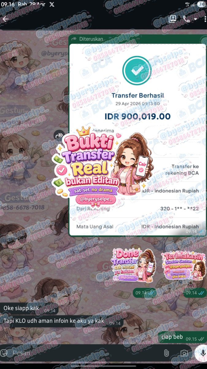 cairinyuuk's tweet photo. 🌻TESTIMONI GESTUN BULAN APRIL 2026🌻

୨୧ ───────────── ୨୧
💗 SHOPEPAYLATER BY SCAN
💸 1.011.000
💸 1.897.000
✨ SCAN — CEK — TF ‼️✨
⚡ CAIR KEDIP MATA✅
୨୧ ───────────── ୨୧

🍒 Wasapp for fstrspn 🍒
#zonauangㅤ https://t.co/6YfkBHA97y