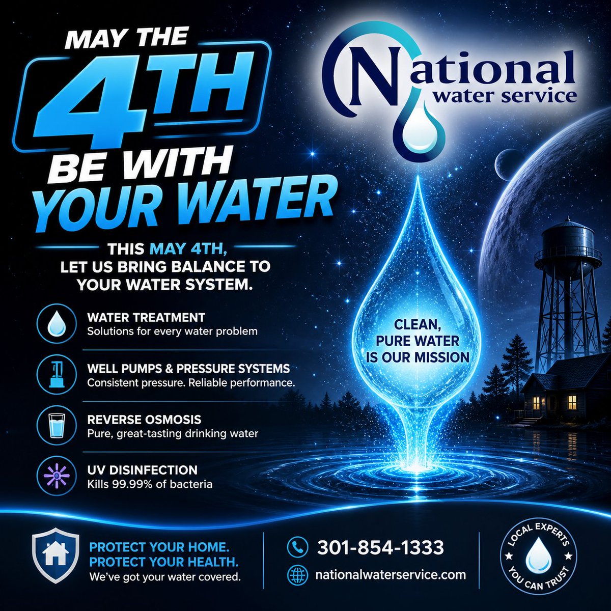 N_W_S_C's tweet image. 🌌 May the 4th be with your #water 💧
Don’t let hard water, low pressure, or bacteria win.
We bring balance with #watertreatment, #wellpumps, RO &amp;amp; UV systems.
📞 301-854-1333
🌐 nationalwaterservice.com
#MayThe4th #CleanWater #Maryland