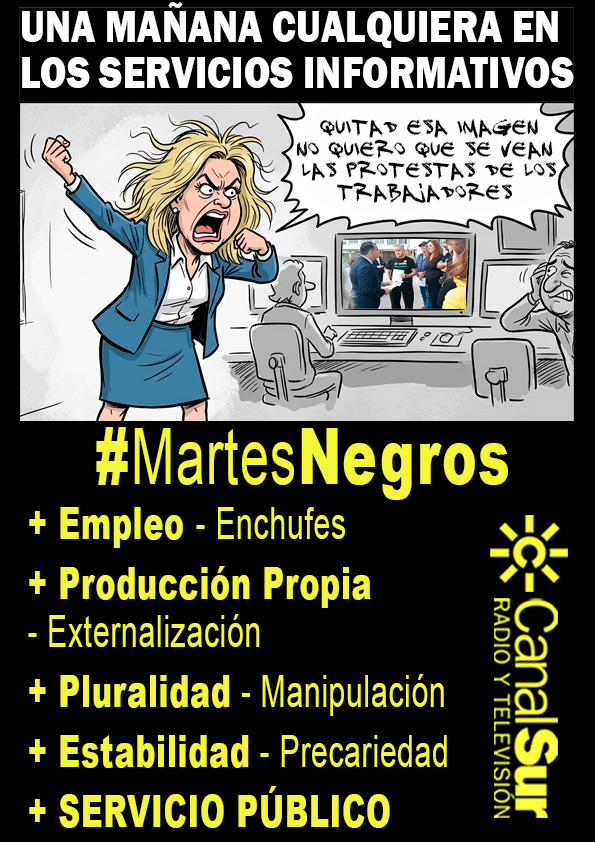 Mañana martes continúan nuestras concentraciones de los #MartesNegros en <a href="/canalsur/">CanalSur</a> 
Nos vestimos de negro para reivindicar la continuidad de este #ServicioPúblico :
🟡 Plan de Empleo
🟡 Inversiones
🟡 Producción Propia
🟡 Pluralidad