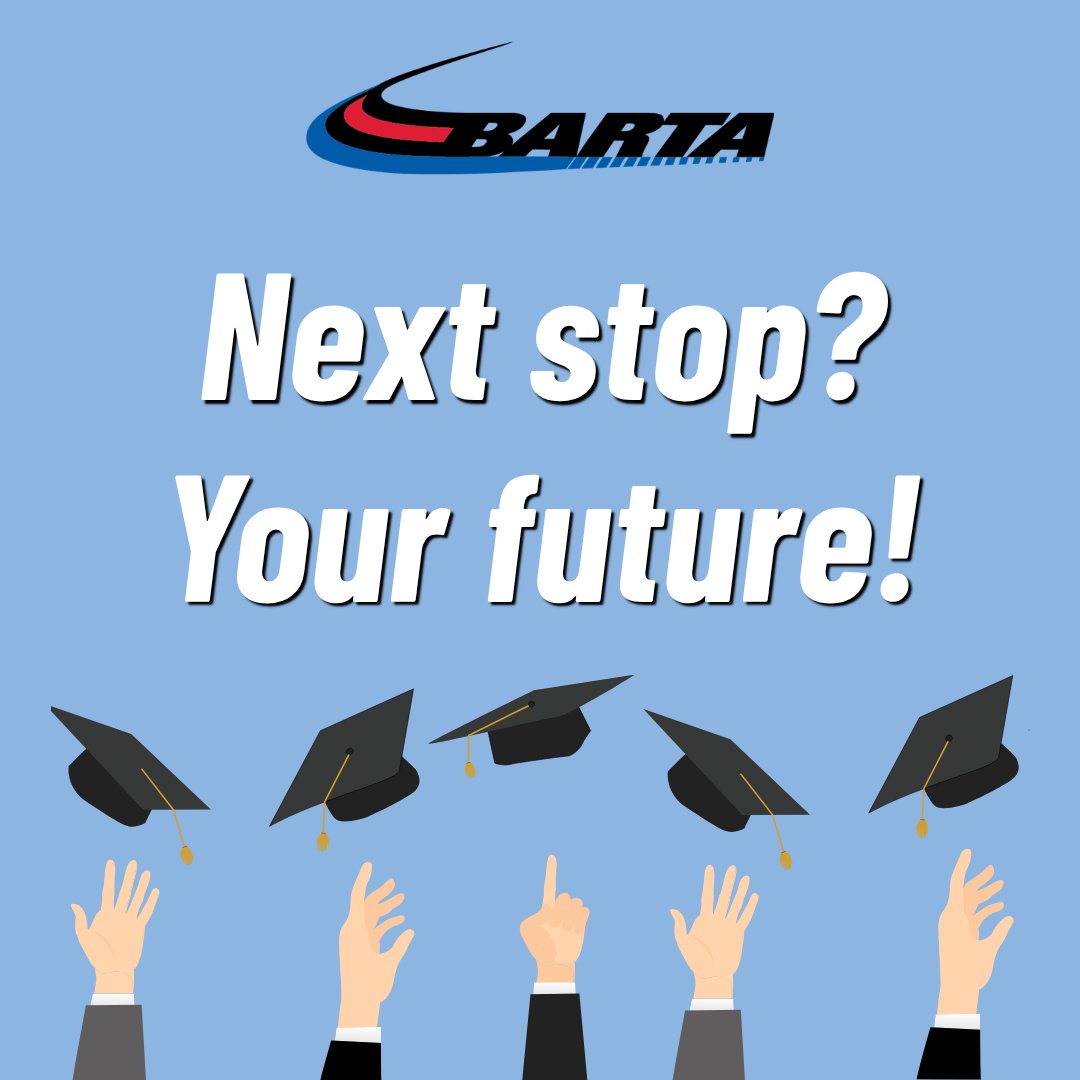 bartabus's tweet photo. Congratulations to the Class of 2026! 🎓 
 
Wherever your next step leads—interviews, internships, new career, etc., BARTA is here to get you there! https://t.co/Tat9b6user