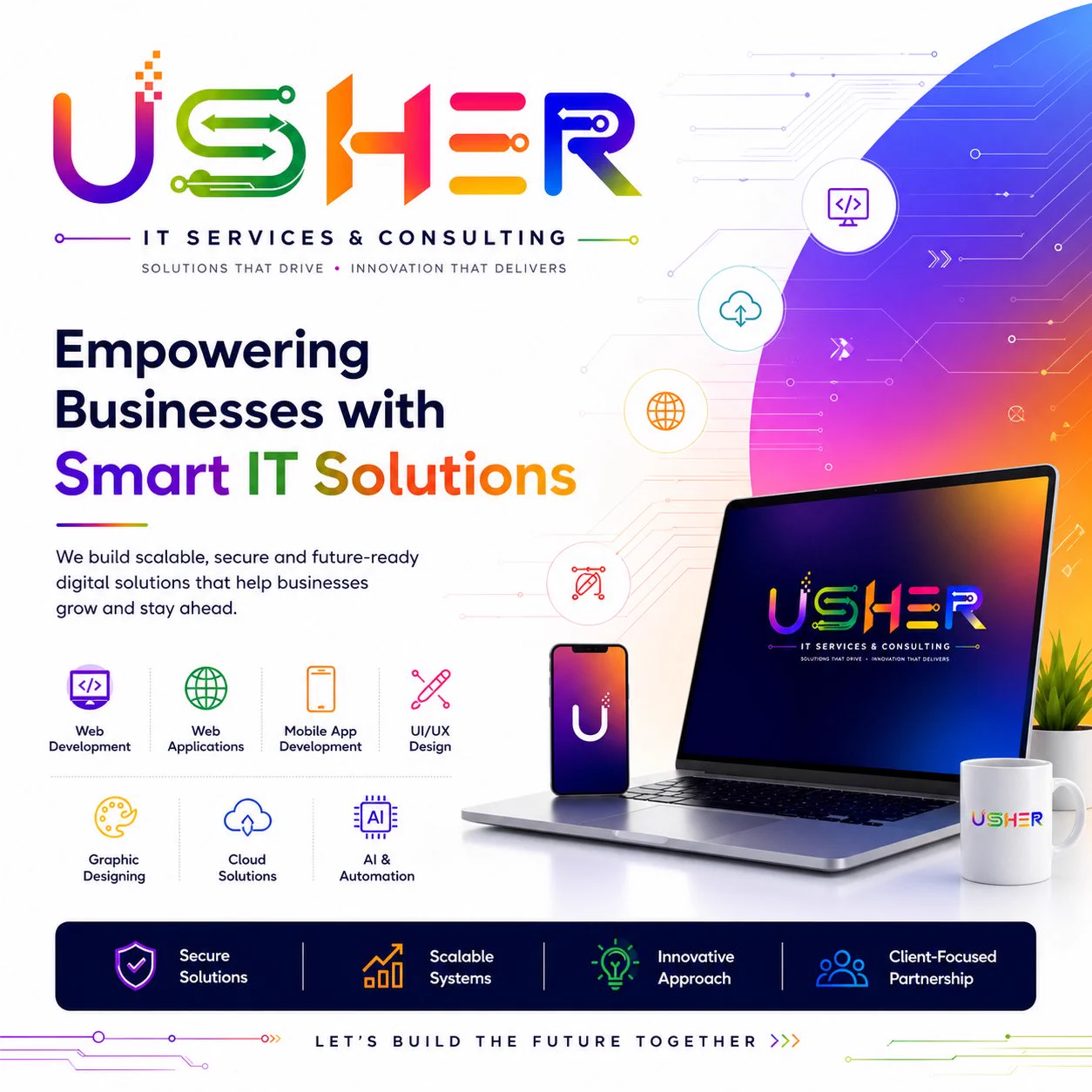  Something Big is Coming…

We’re excited to announce that our website is launching soon!

At Usher, we focus on delivering modern, scalable IT solutions designed to help businesses grow faster and operate smarter. From high-performance websites to smart automation tools and user-friendly digital experiences, our goal is simple — turn your ideas into powerful, results-driven solutions.

We believe that every business deserves a strong digital presence that not only looks great but also converts visitors into real customers.

Stay tuned — we’re building something that will make a real difference.

 Launching Soon