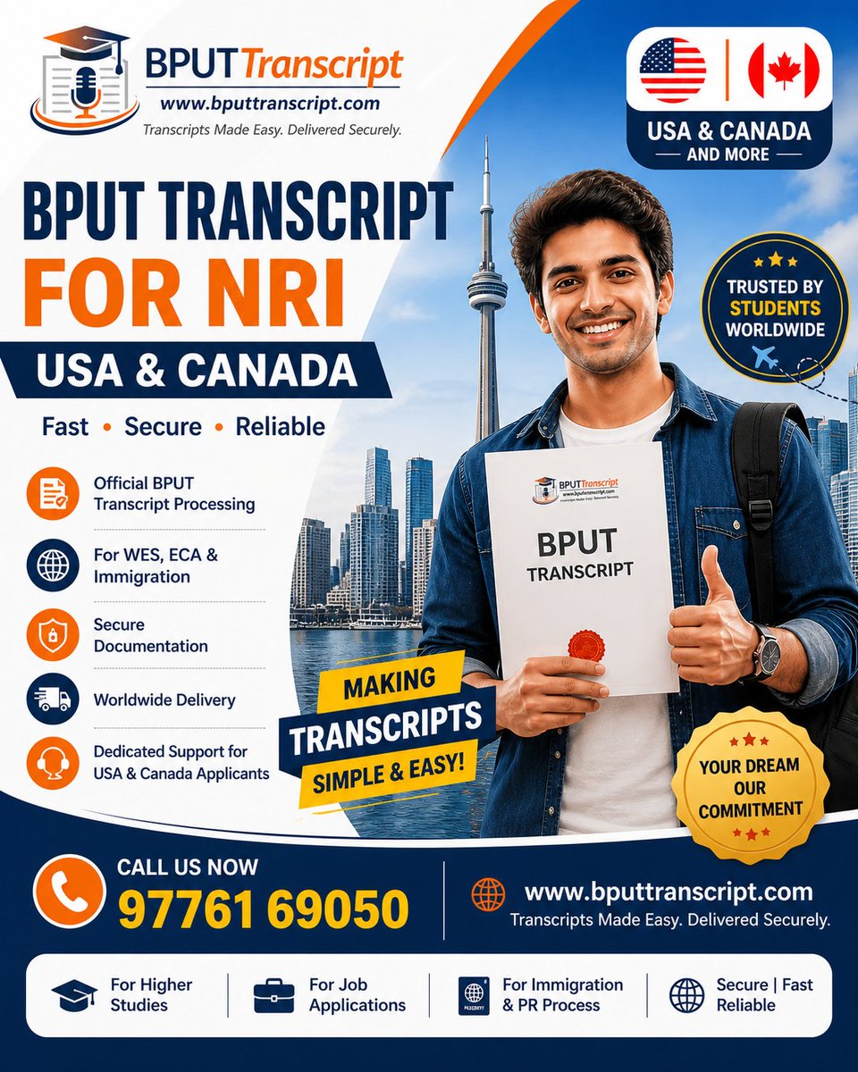 bput_transcript's tweet photo. Get Your BPUT &amp; Odisha Transcript Easily – Worldwide Service
#odishatranscript #bputtranscript #electronictranscript #westranscript #onlinetranscript #worldwidetranscript #transcriptindia #studyabroadindia #wesverification #canadapr #usastudyvisa #educationservices #nriodisha https://t.co/HBDifv0xPi