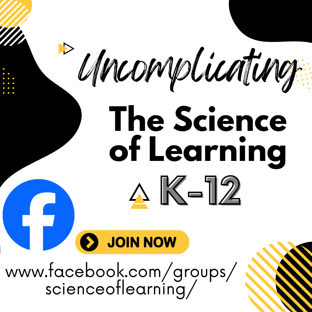 Uncomplicate_Ed's tweet photo. Join the Science of Learning Facebook group - a community of like-minded folks who want to share practical applications and success stories of applying principles of cognitive science in K-12 classrooms. 

https://t.co/Bc8wep4yNa
@researchED_US @researchED1 #scienceoflearning https://t.co/kXvZmF4fQ5