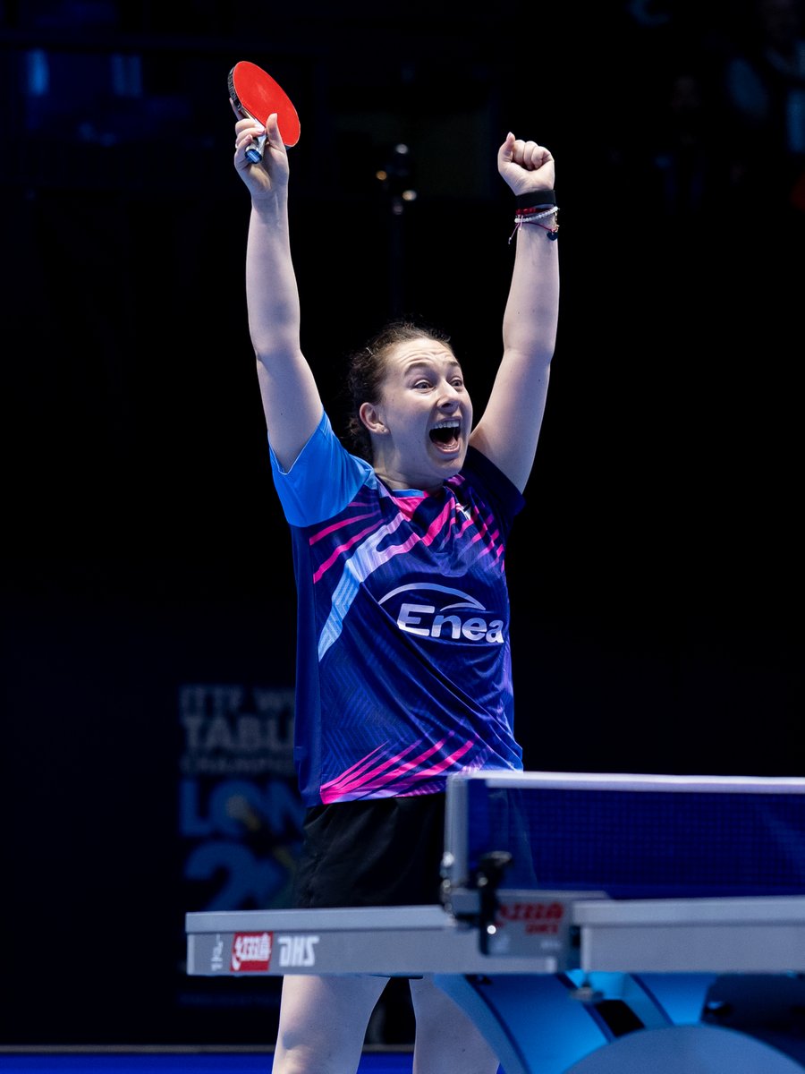 WTTGlobal's tweet image. Pure joy as Natalia Bajor gets the better of Kuai Man 3-1 to secure a point for Poland against the top seeds Team China 🌟

#ITTFWorlds2026 #TableTennis #100YearsofTableTennis