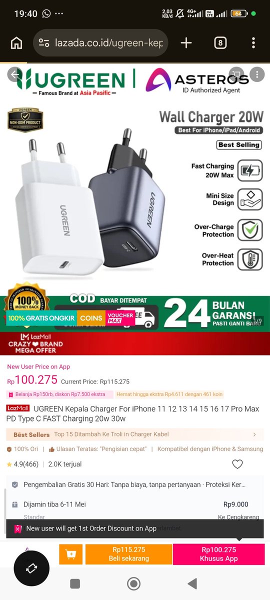 bwthge's tweet photo. ga kuattt, lazada 5.5 sale udah mulai 😭
dan beneran Lazada 55Sale Banyak Promo parah sih…
gue langsung checkout charger fast charging ugreen, lumayan banget diskonnya + ada voucher bonus s.d. 500 ribu
ditambah crazy brand mega offer s.d. 90% 🤯
https://t.co/bJ8Jp5VbHo  https://t.co/MFOm6xTllM