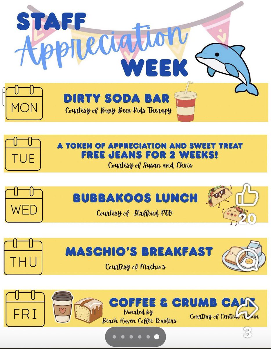 OAPrincipal's tweet photo. Wonderful things planned this week for the BEST STAFF EVER!!!  Happy Staff Appreciation Week! GO DOLPHINS! https://t.co/ljF3FfJ1o3