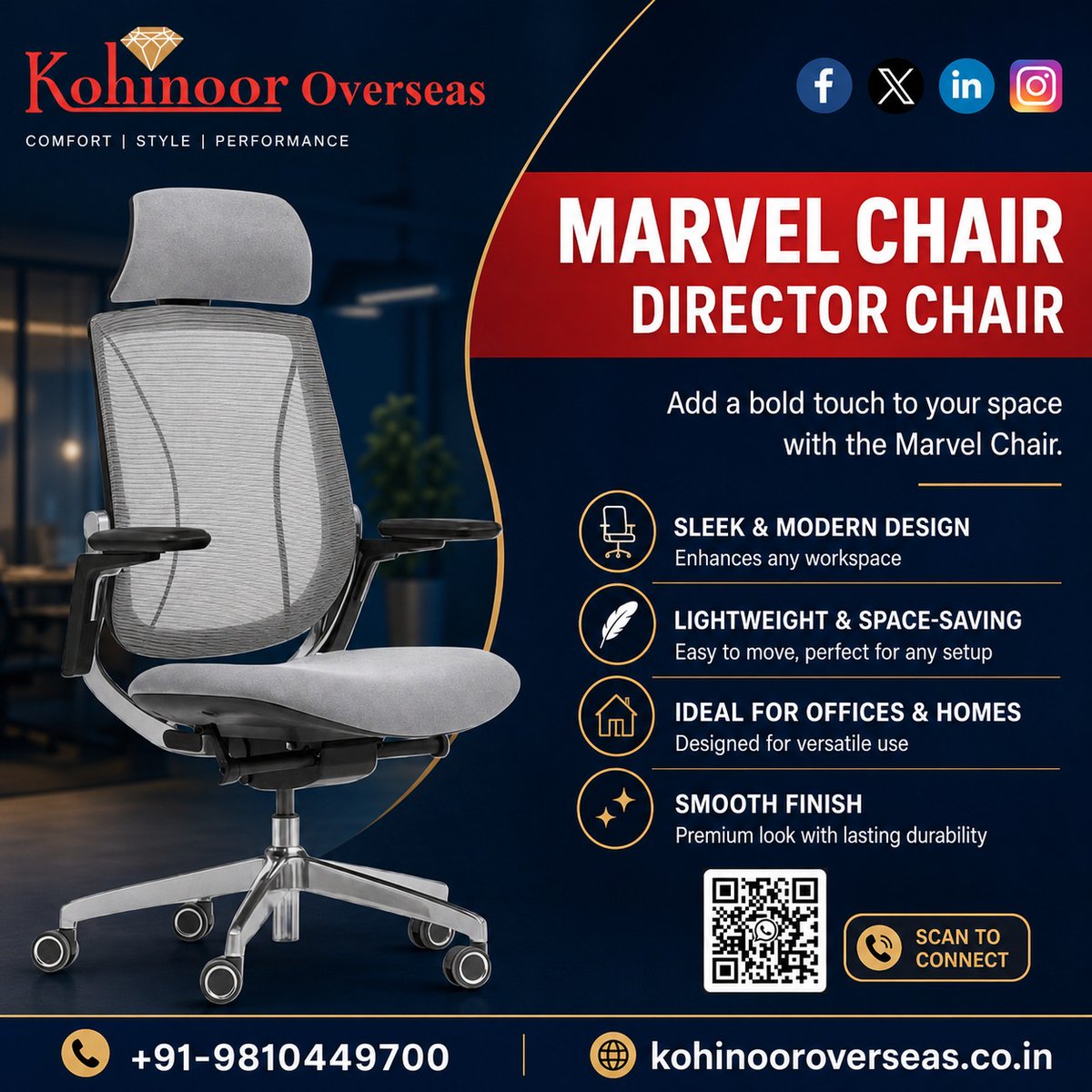 KohinoorOverse's tweet image. 🪑✨ Upgrade Your Workspace with the Marvel Chair!

📞 Connect with us: +91-9810449700
🌐 Visit: kohinooroverseas.co.in

✨ Bring home comfort with style today!
.
#MarvelChair #OfficeChair #ErgonomicChair #WorkspaceDesign #OfficeFurniture #ComfortSeating #ModernFurniture